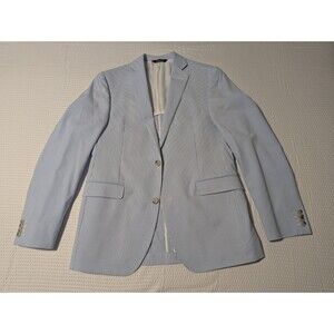 Saks Fifth Avenue Men's Blue/White Blazer (40 R) Cotton/Nylon/Spandex